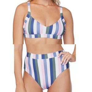 NWT Raisins Women's Colorblock Striped Pink Blue Green Bikini Swimsuit